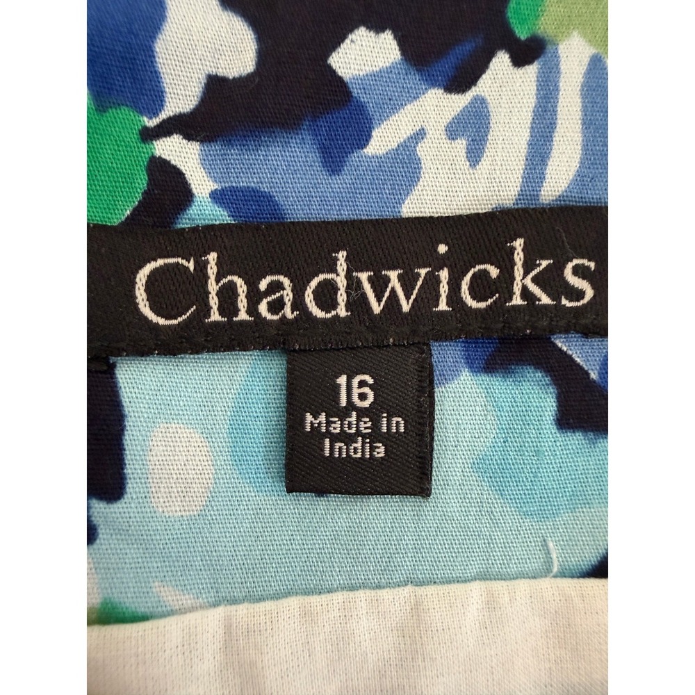 Chadwicks Womens Floral Pleated Fit & Flare Pocket Dress 16 Blue Green Summer - Picture 7 of 9